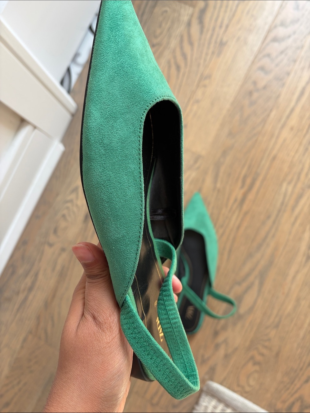 Zara Green Pointed Slingback Flats - Picture 3 of 5